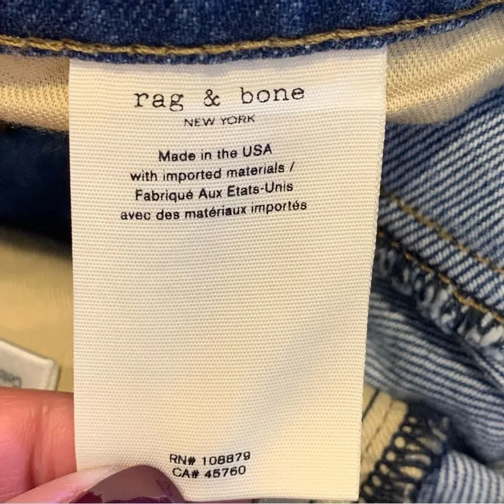 Rag & Bone Nina High-Rise Ankle Cigarette Jean in Monty Size 26